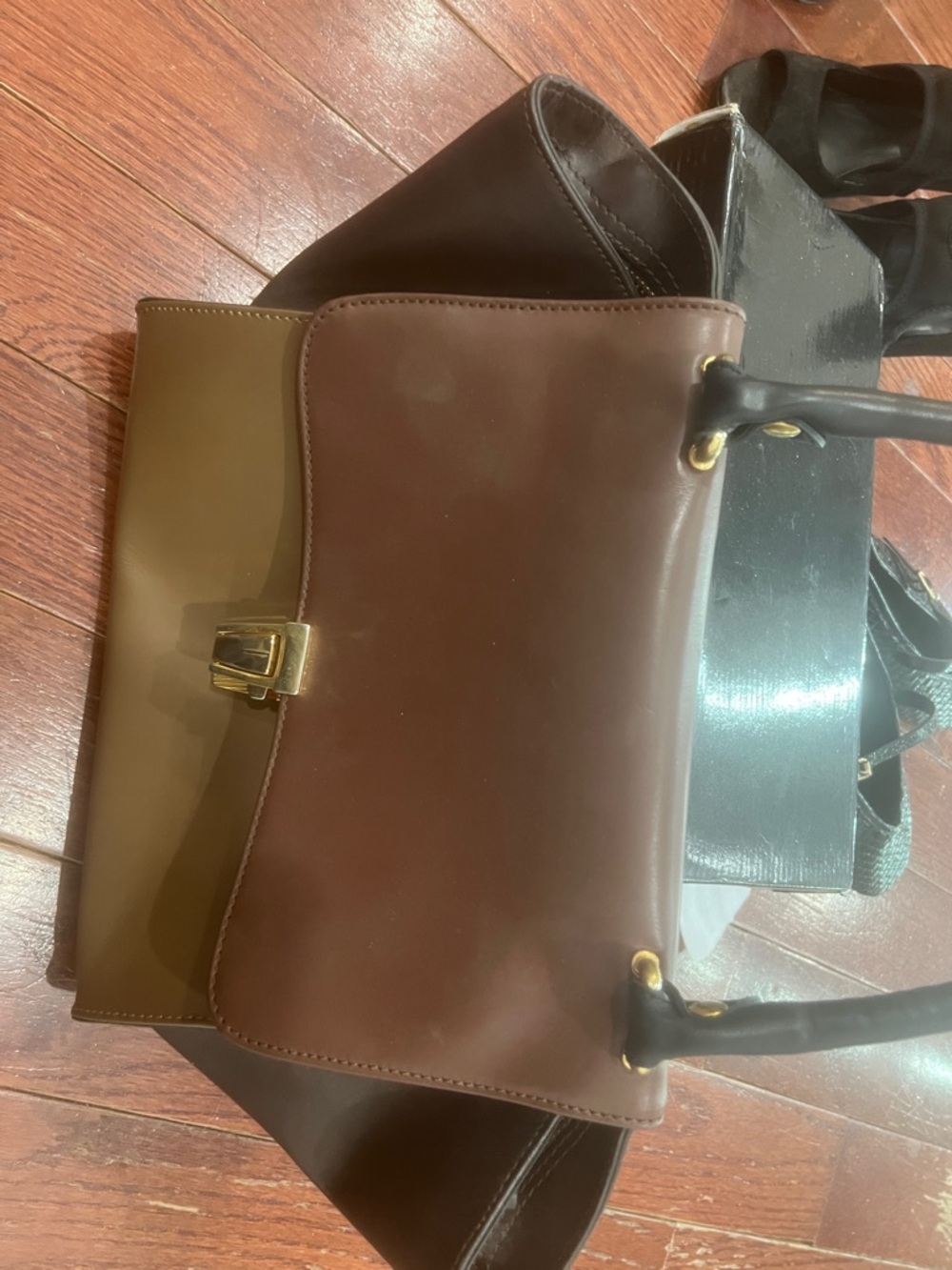 Structured Two-Tone Brown Satchel with Gold Accent
